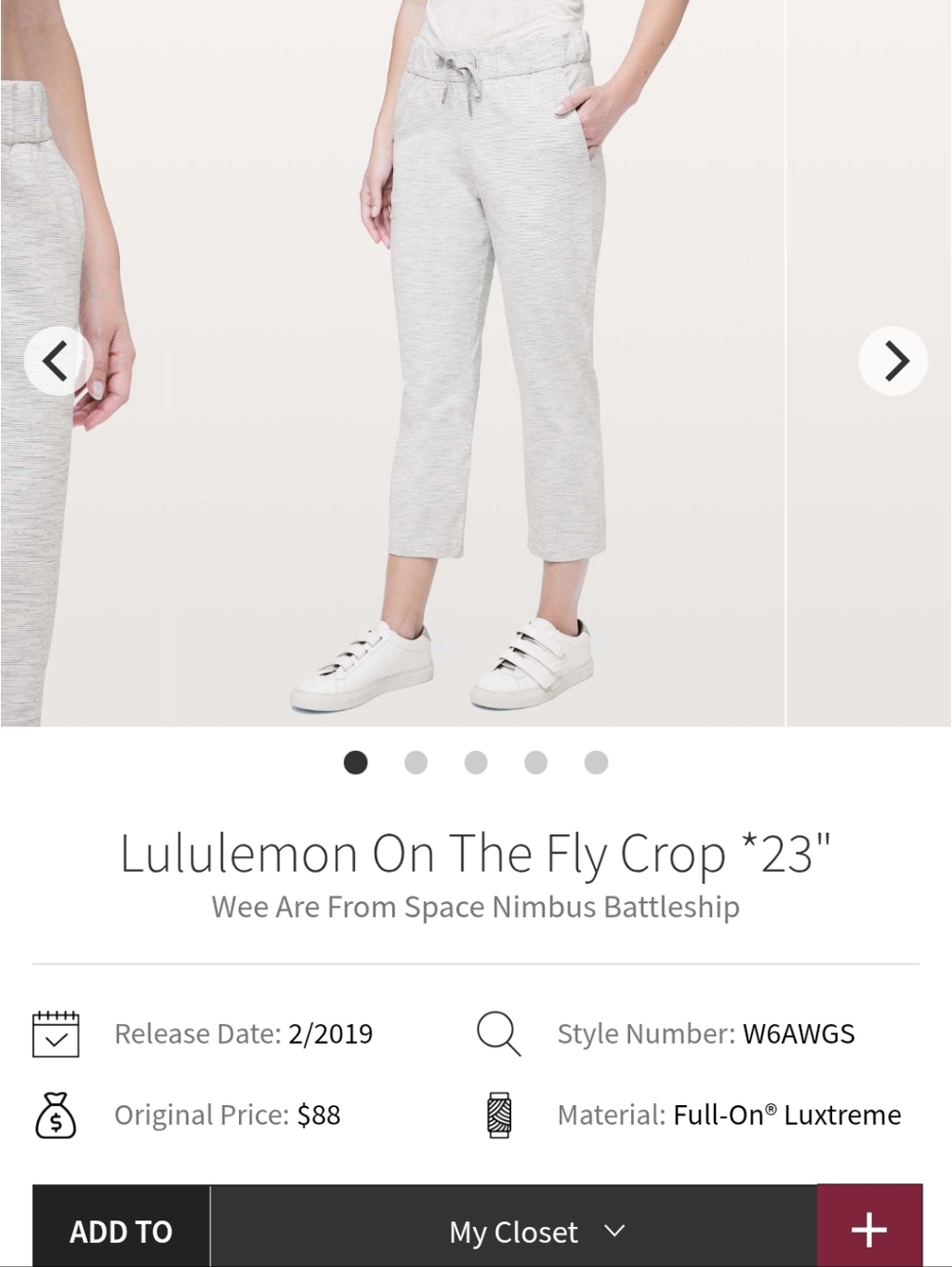 lululemon athletica Light Gray Cropped On The Fly Pants